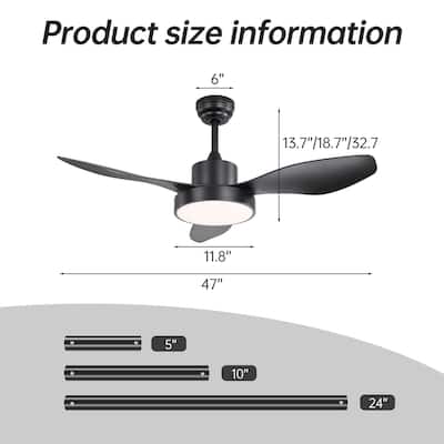 47" Modern Dimmable LED Ceiling Fan with Light and Remote