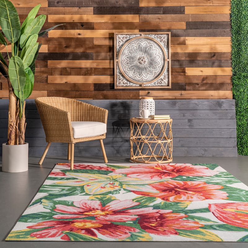 Nuloom Multi Indoor/Outdoor Contemporary Tropical Majestic Lush Hibiscus Area Rug