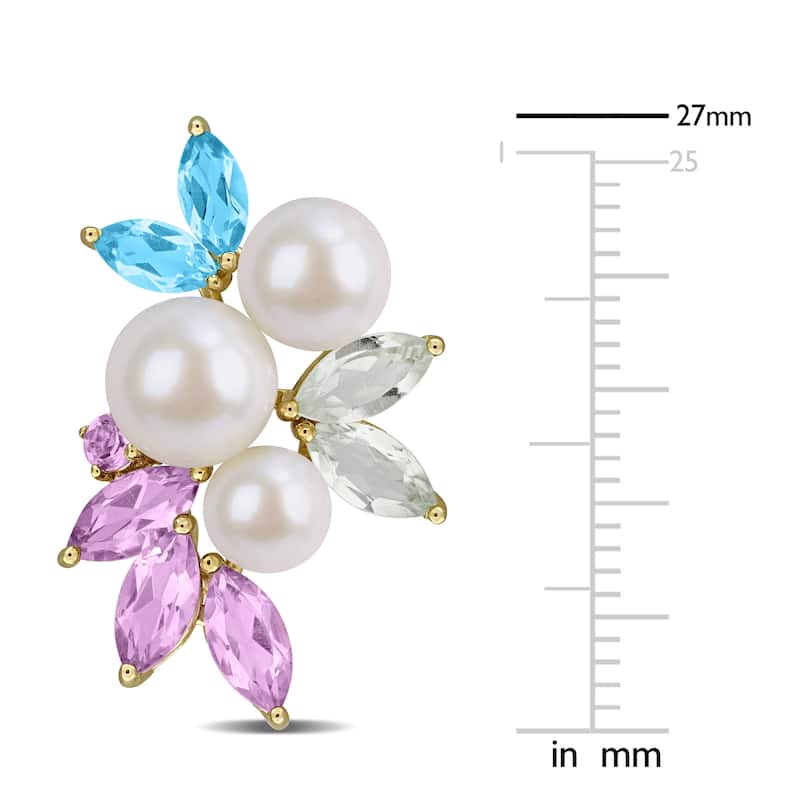 Miadora Cultured Freshwater Pearl and Gemstone Cluster Drop Earrings Sterling Silver