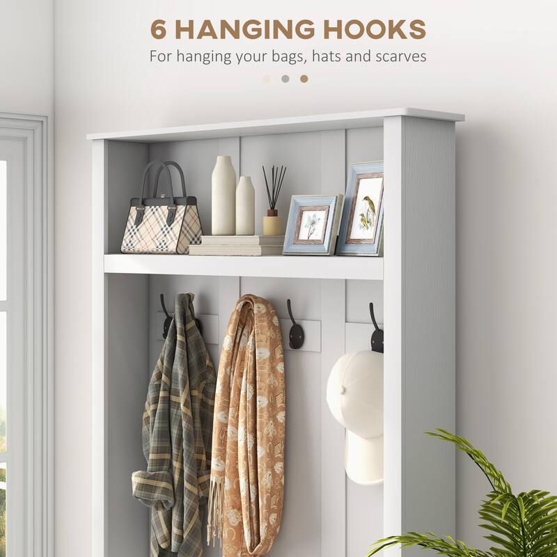 HOMCOM Freestanding Hall Tree, Entryway Bench with Coat Rack, Shoe Cabinet and Top Shelf