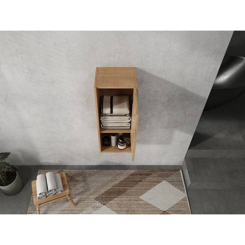 12" Bathroom Side Cabinet, Soft Close Doors, Float Mounting Design, Imitative Oak