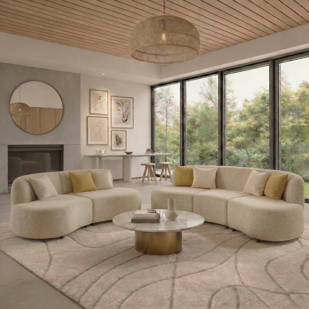 Christopher Knight Home - Mid-Century Modern Boucle 5-Piece Upholstered Sectional Sofa Set with Curved Modular Design