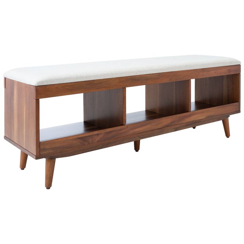 SAFAVIEH Cricket Mid-Century Modern Open Shelf Storage Bench with Cushion