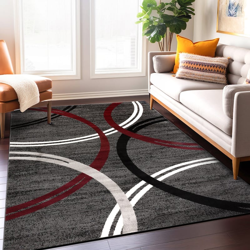 World Rug Gallery Contemporary Abstract Circles Design Area Rug - 7' 10" x 10' 2" - Red