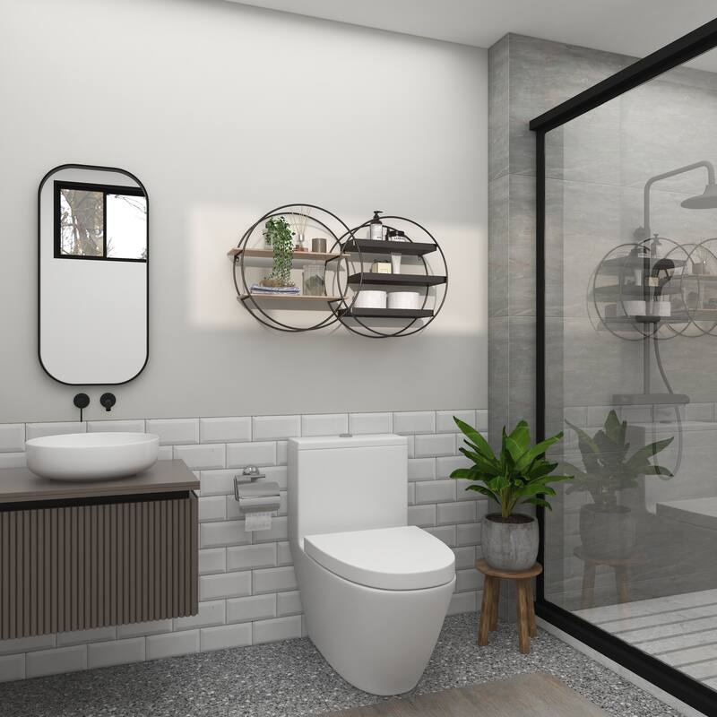 Metal Overlapping Circle 5 Level Geometric Wall Shelf with Wood Accents - Gold or Black