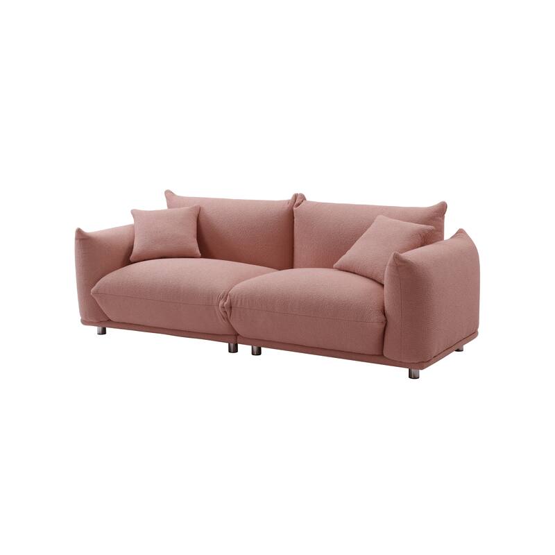 Oversized Loveseat Sofa for Living Room, Sherpa Sofa with Metal Legs, 3 Seater Sofa, Solid Wood Frame Couch with 2 Pillows