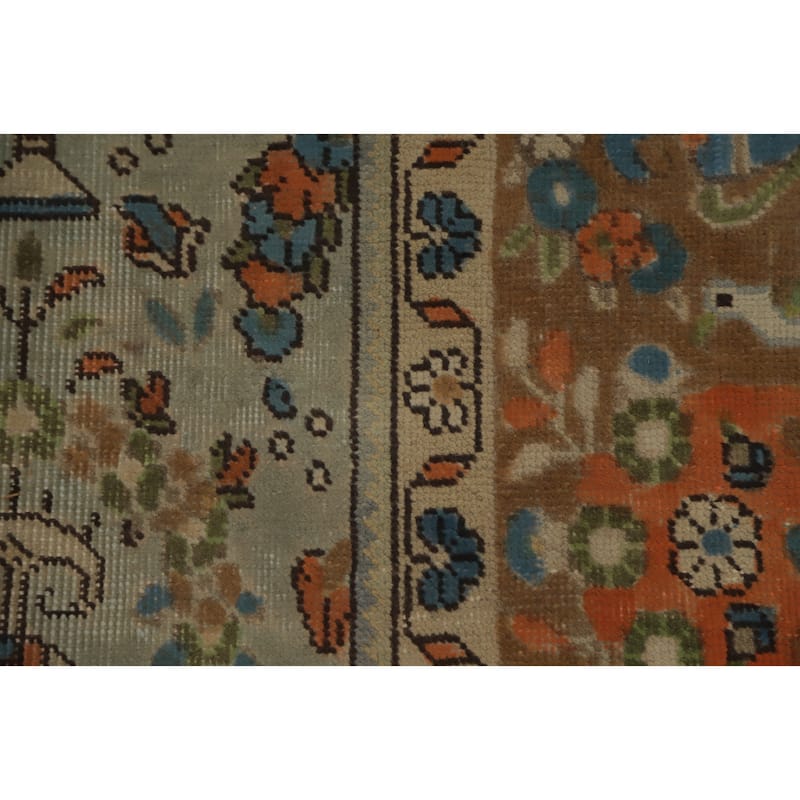Hand Knotted Oriental 100% Wool Carpet Traditional Floral Green Tabriz Area Rug - 11' 0'' X 8' 1''