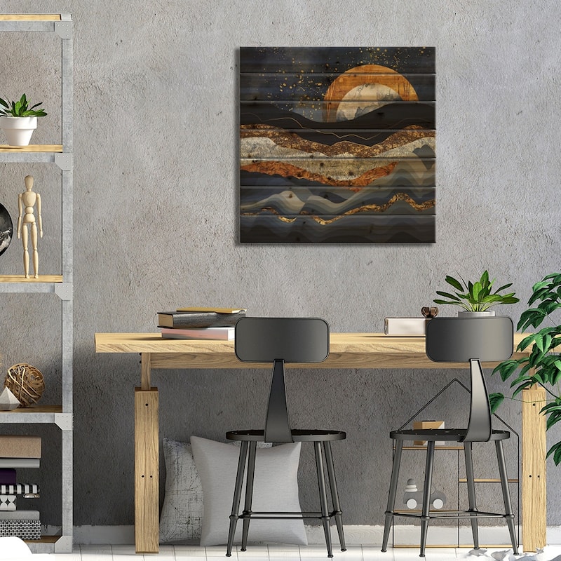 Metallic Mountains Print On Wood by SpaceFrog Designs - Multi-Color