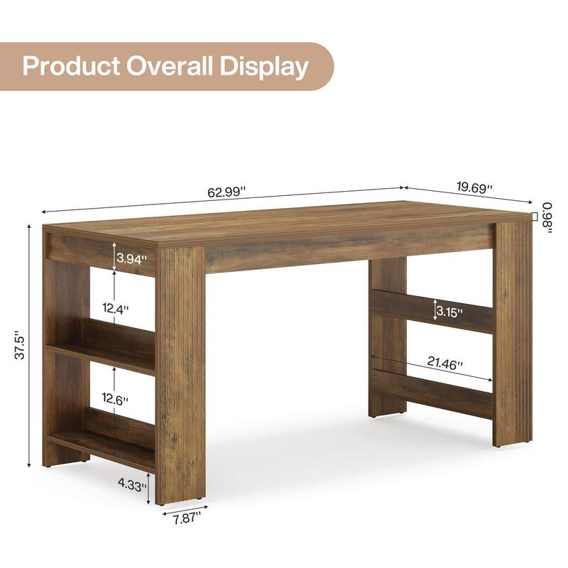 63'' Bar Table, Bar Height Pub Table Bar Unit with Storage Shelves