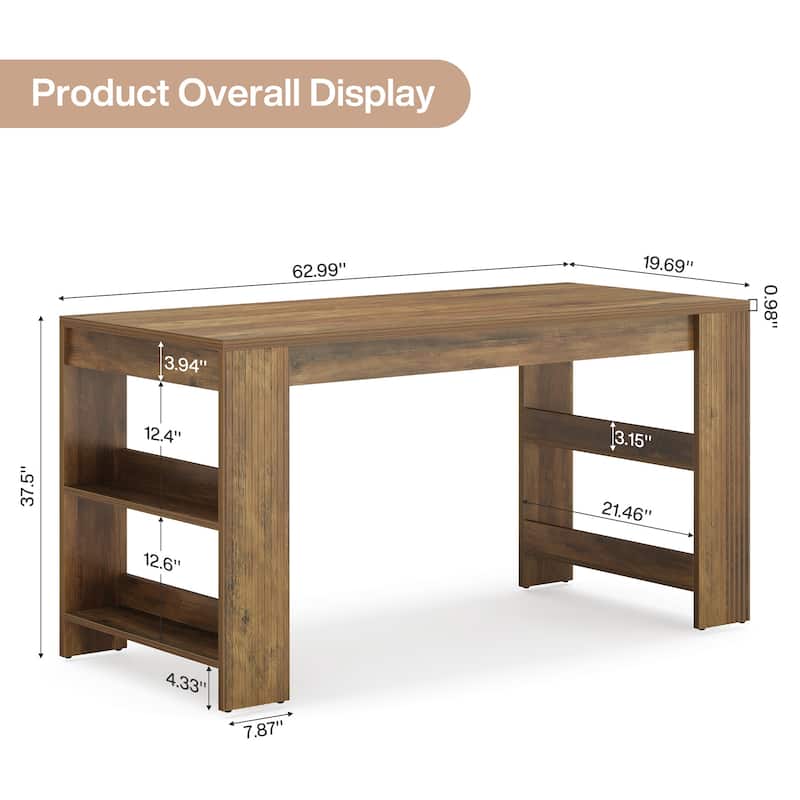 63 Inch Bar Table, Counter Height Pub Table with Storage Shelves