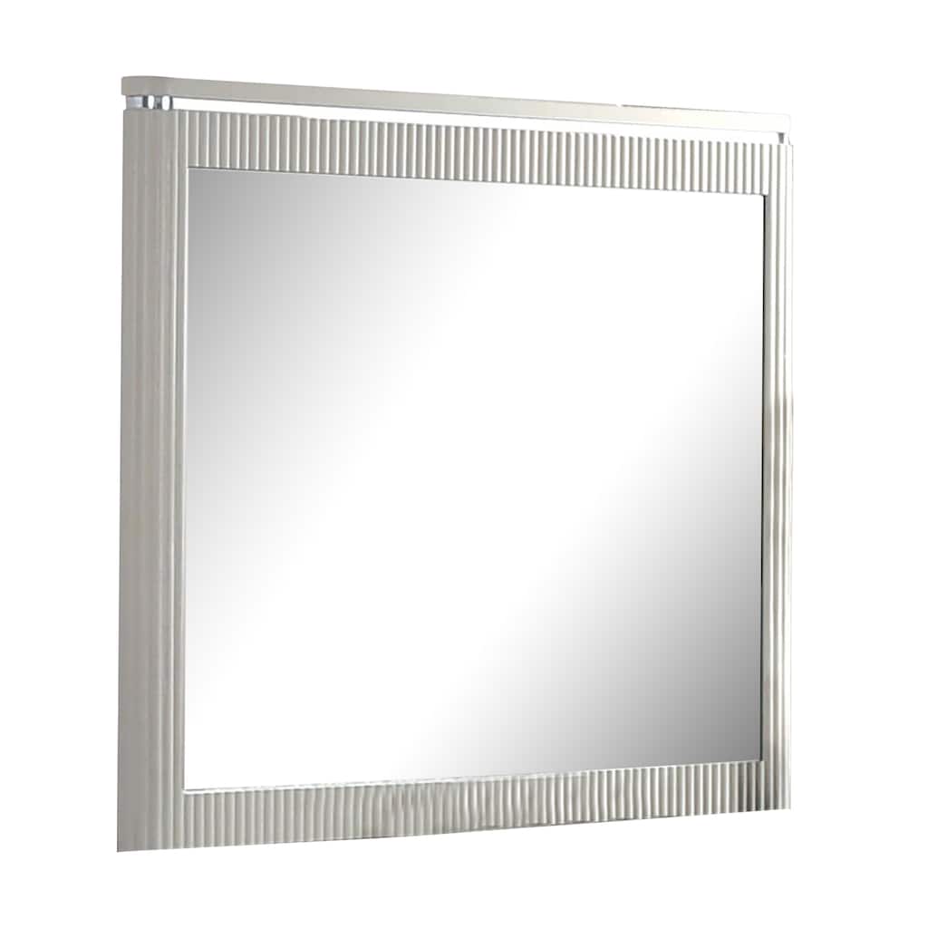 Alda Dresser Mirror, Rectangular Gray Reeded Wood, Silver Trim, 38x40 - Grey