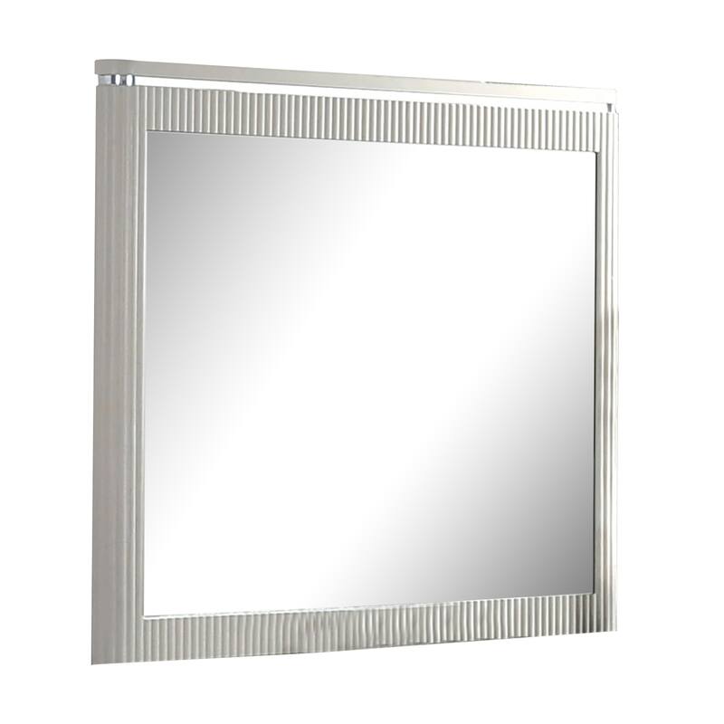 Alda Dresser Mirror, Rectangular Gray Reeded Wood, Silver Trim, 38x40 - Grey