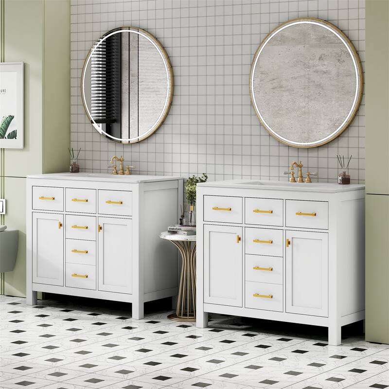 72" Bathroom Vanity Set with Ceramic Sink (Separate) and Drawers & Cabinets