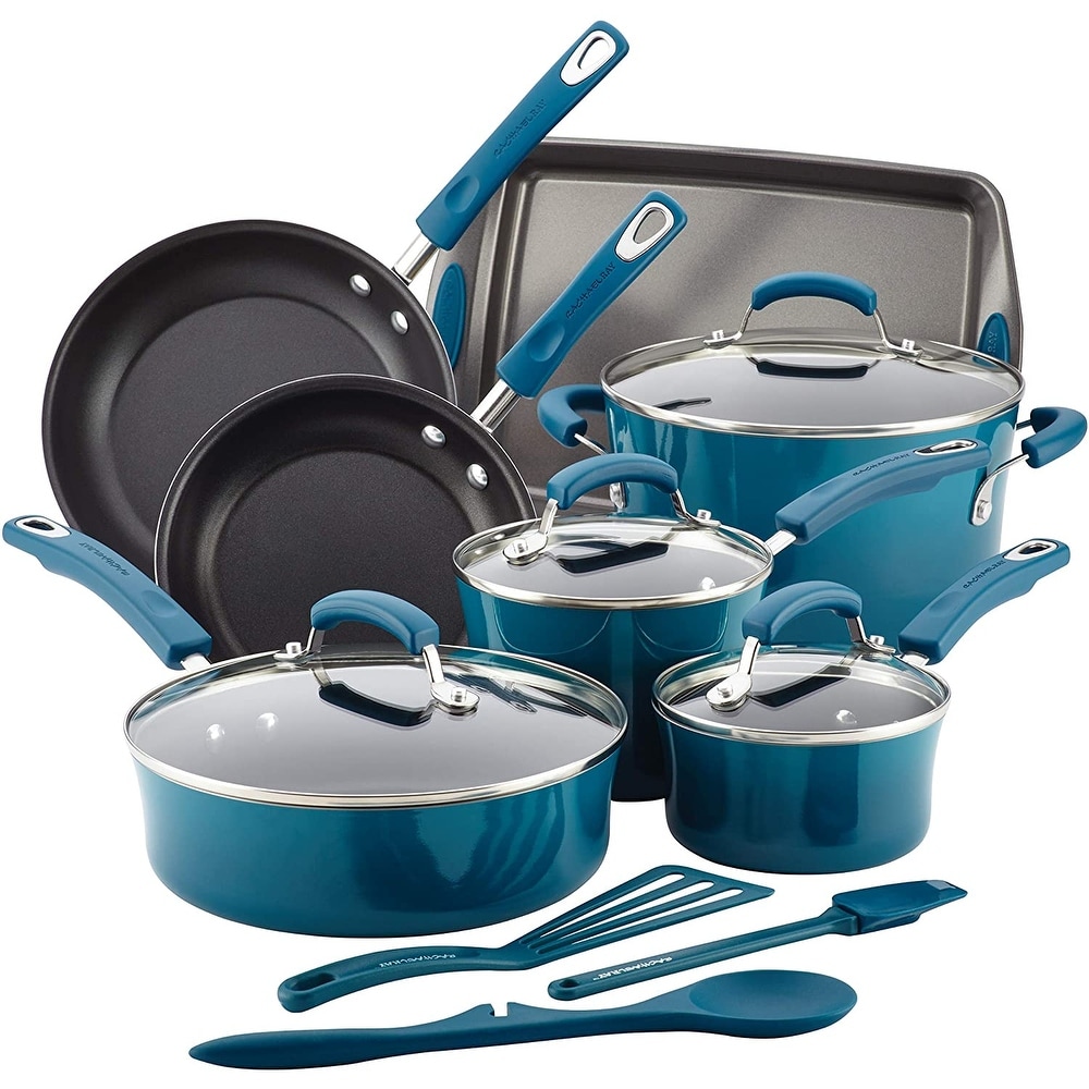 Rachael Ray 14.5 inch Create Delicious Aluminum Nonstick Frying Pan with Helper Handle, Teal Shimmer, Size: 12.5 inch