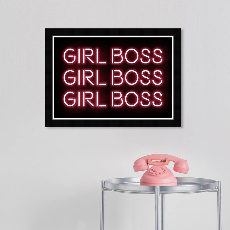 Wynwood Studio 'Girl Boss Neon' Typography and Quotes Pink Wall Art Framed Print - 19 x 13