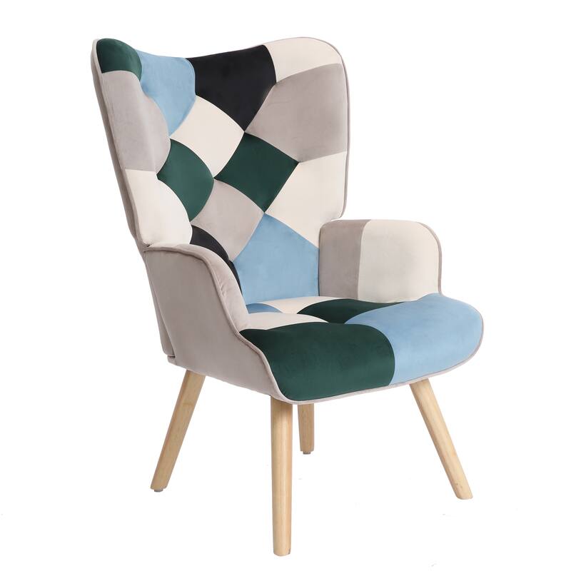 Creative Splicing Cloth Accent Chair with Ottoman