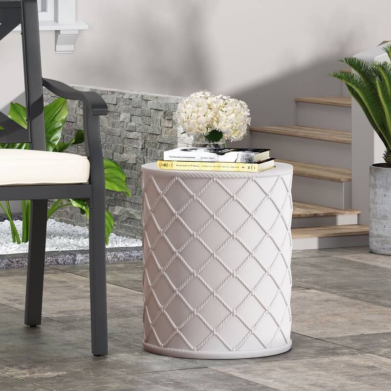 Tim Outdoor Lightweight Concrete Side Table by Christopher Knight Home - Antique White