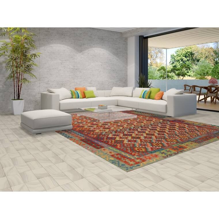 South Western Kilim Area Rug Hand-Woven Oriental Wool Carpet - 10'0" x 12'9"
