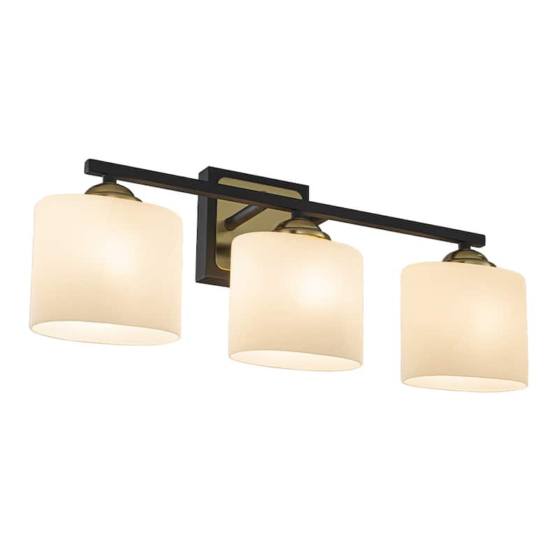 3-Light Modern Elegant Brass And Black Bathrooom Vanity Light with Round/Square Milk White Glass Shades