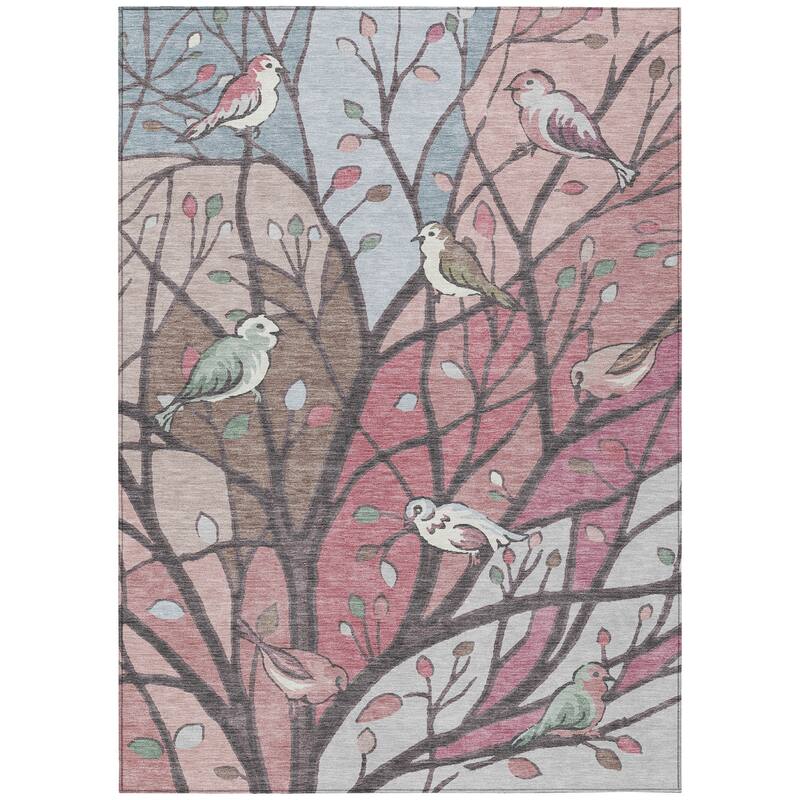 Machine Washable Indoor/ Outdoor Bird Mosaic Chantille Rug