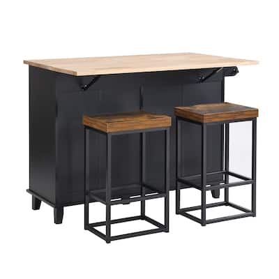 Farmhouse Kitchen Island Set with Drop Leaf and 2 Seatings
