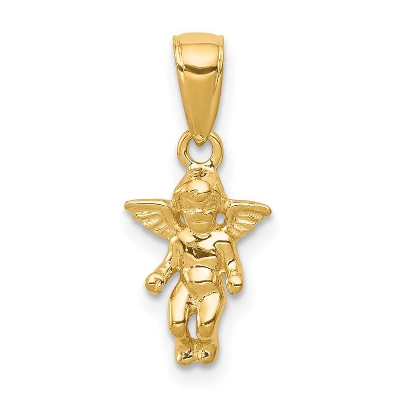 Curata 14k Yellow Gold18" Solid Polished Small Guardian Angel Pendant Necklace - 19.4x9.2mm