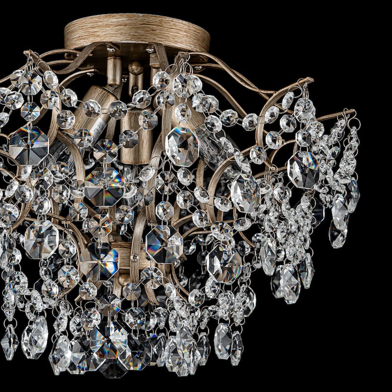 3-Light Modern Glam Sputnik Crystal Flush Mount Light with Crystal Beads Accents