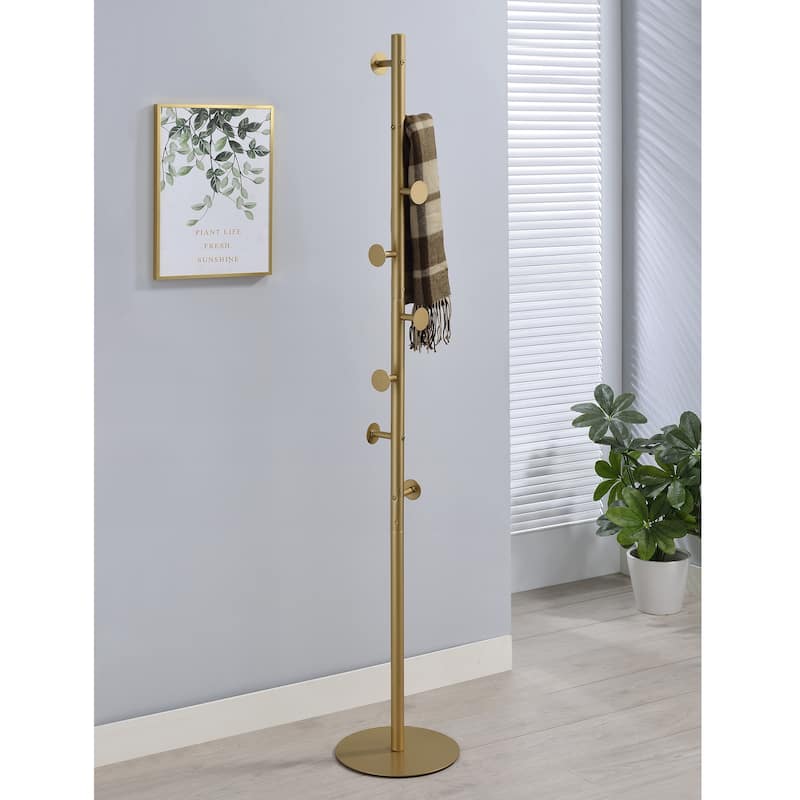 Hat-Coat Stand Contemporary Metal Organizer with Multiple Hooks - Gold