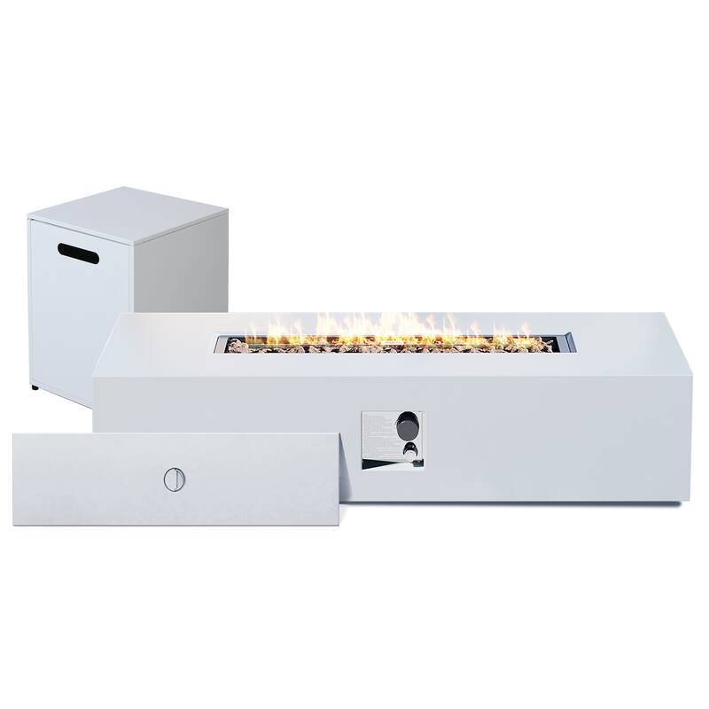 UPHA 56-Inch Rectangular Iron Propane Outdoor Fire Pit Table includes Tank Cover, Lid and Rain Cover in White