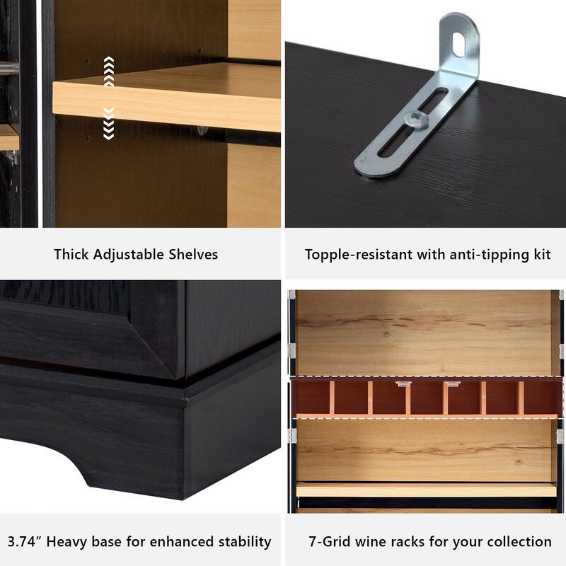 78.2" Farmhouse Kitchen Pantry Cabinet with 8 Door Shelves, Adjustable Shelves, Hidden Drawer and Wine Rack Storage