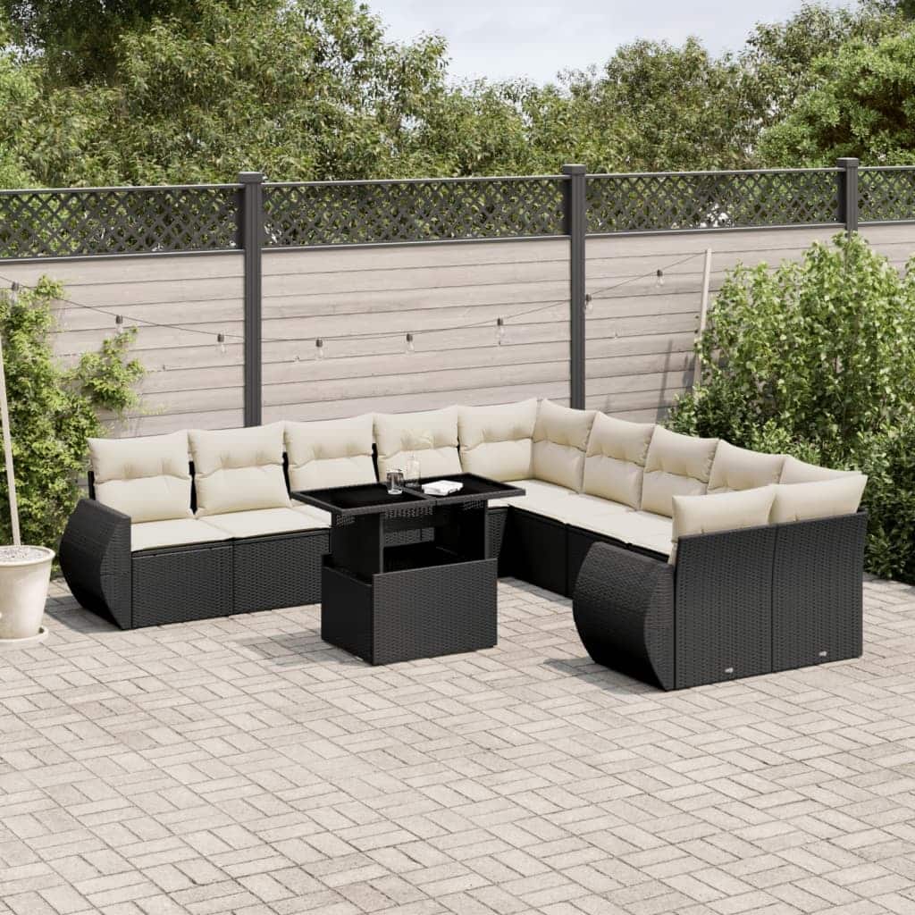 vidaXL Patio Sofa Set with Cushions Outdoor Furniture 11 Piece Poly Rattan - 21.7 x 39.4 x 28.7