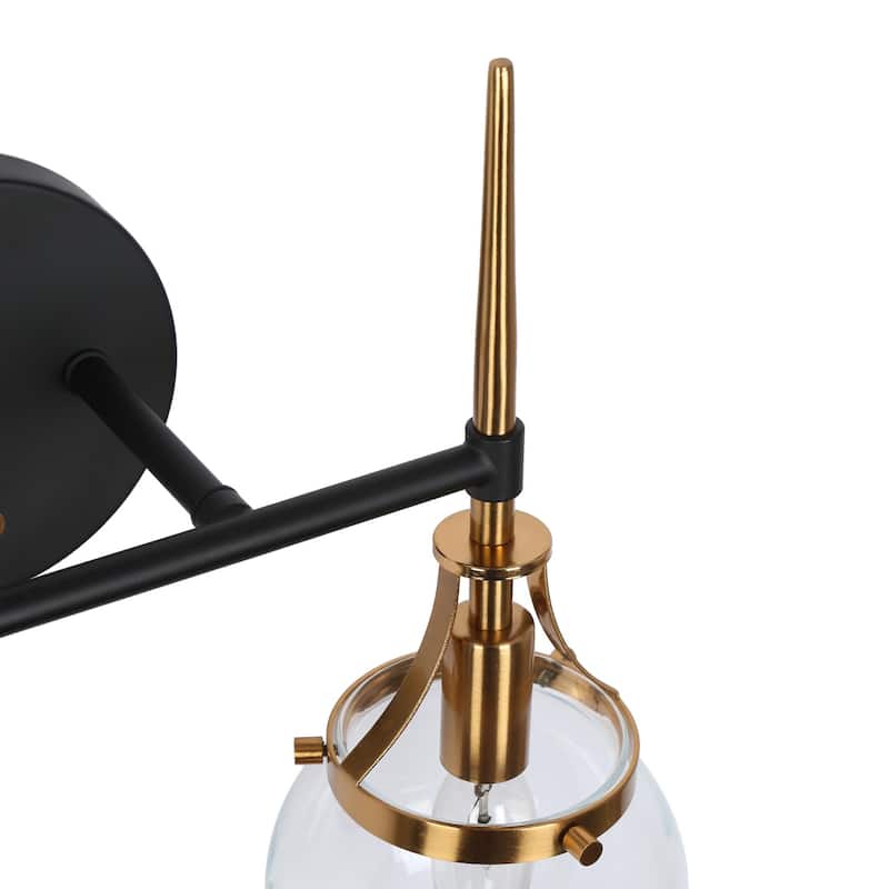 Beta Modern 3-Light Glass Bathroom Vanity Lights Black Gold Wall Sconces
