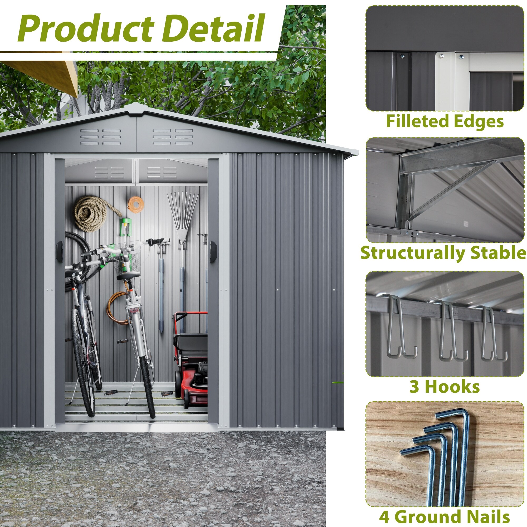 8x6 FT Outdoor Tool Storage Shed with Metal Foundation & Lockable
