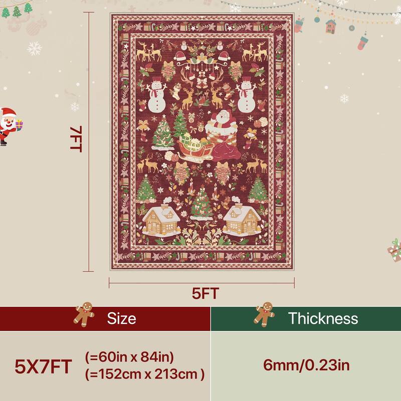 Mcow Holiday Magic Collection Machine-Washable Christmas Area Rug