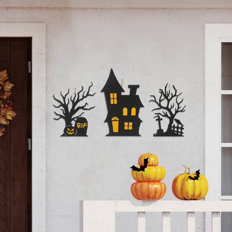 Glitzhome Set of 3 Halloween Metal Silhouette Haunted Yard Stake or Hanging Decor