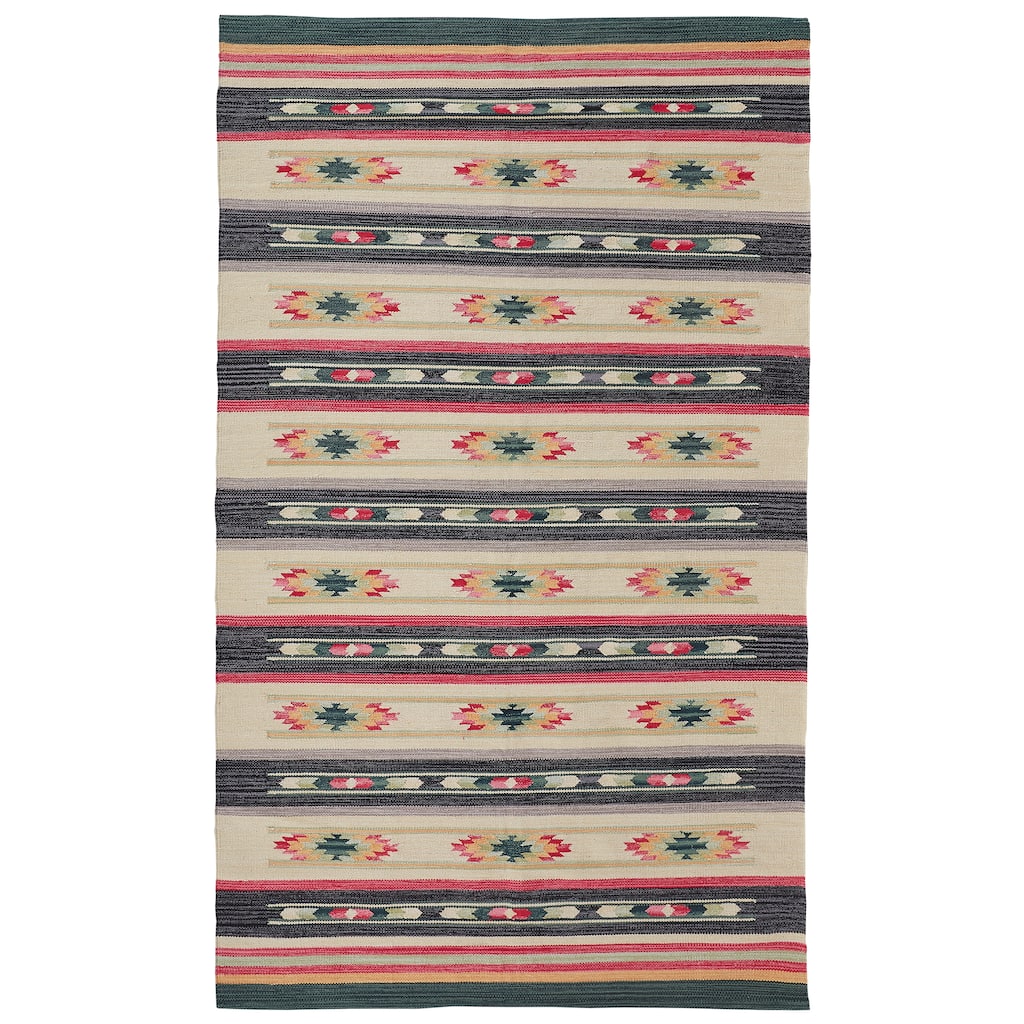 Galvin Style Serape Kilim Rug, Black/Ivory/Red, Area Rug