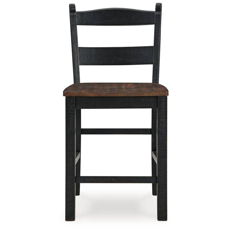 Becy Counter Height Chair Set of 2, 24 Inch, Black and Brown Wood
