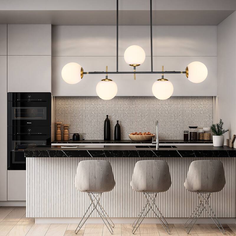 Modern Transitional 5-Light Chandelier Frosted Glass for Dining Room