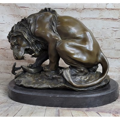 Lion Vs. Imitative Snake Bronze Statue Sculpture Figure By Antoine Barye On Marble Base