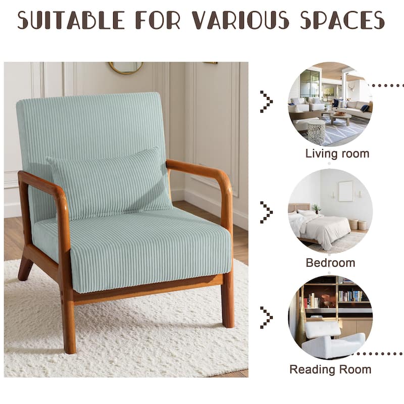 Uixe Mid Century Solid Wood Upholstered Corduroy Accent Chair