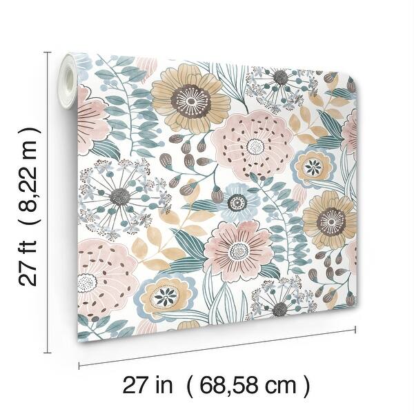 York Wallcoverings Artistic Bouquet Ochre and Ocean Wallpaper
