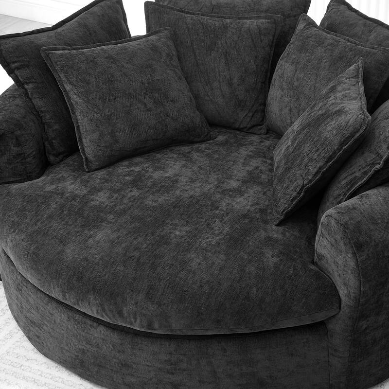 Oversized Round Accent Chair Lounge Chaise, Chenille Upholstered Boneless Sofa Bed, Deep Seat Sleeper Couch Reading Armchair