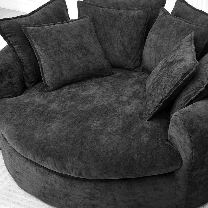 Roomfitters Oversized Round Chaise Sofa 59.8" Upholstered Loveseat with 8 Pillows, Accent Chair for Living Room