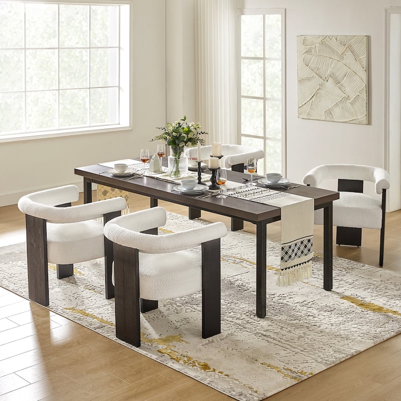 Georg Modern Boucle Dining Chair with Solid Wood Legs Set of 4 by HULALA HOME - Ivory - Short