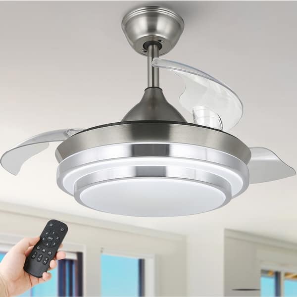 slide 2 of 47, 36" Modern Retractable Ceiling Fan with Led Light, 6-Speed Reversible Ceiling Fan with Remote - 36
