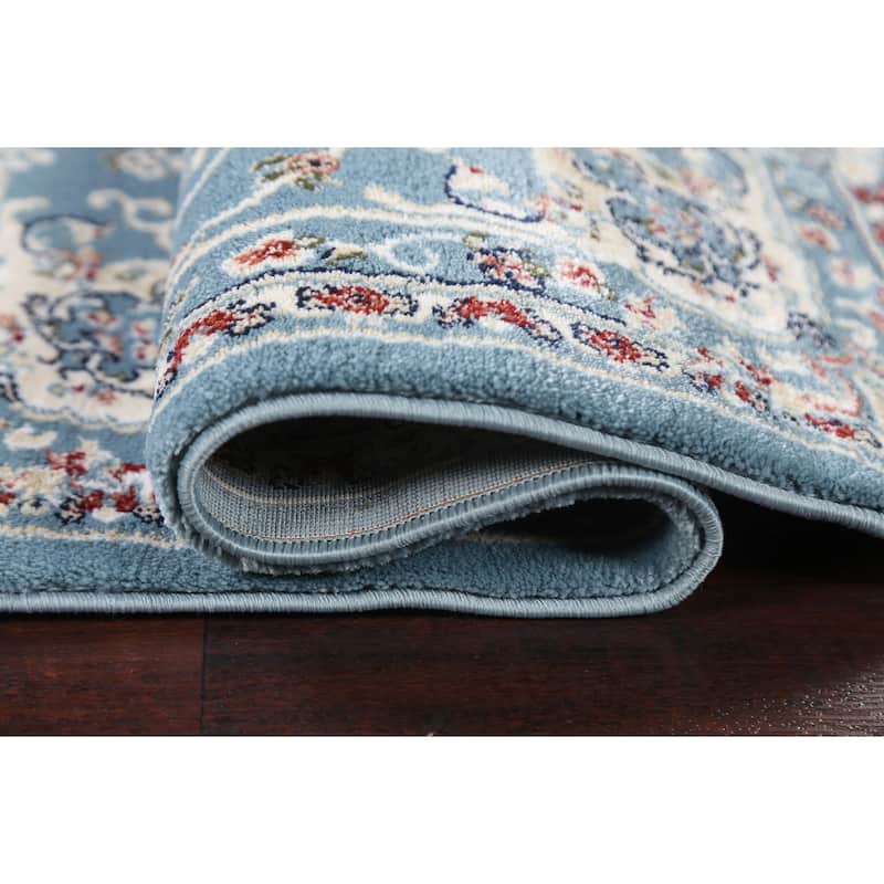 Light Blue Floral Medallion Transitional Turkish Rug Oriental Carpet