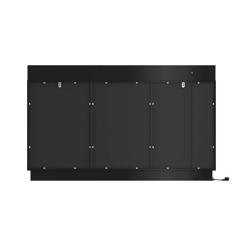 Modern Black High-Gloss Sideboard Buffet Cabinet with Coffee Wood Grain Doors, Sliding Power Outlet & Cable Management Box
