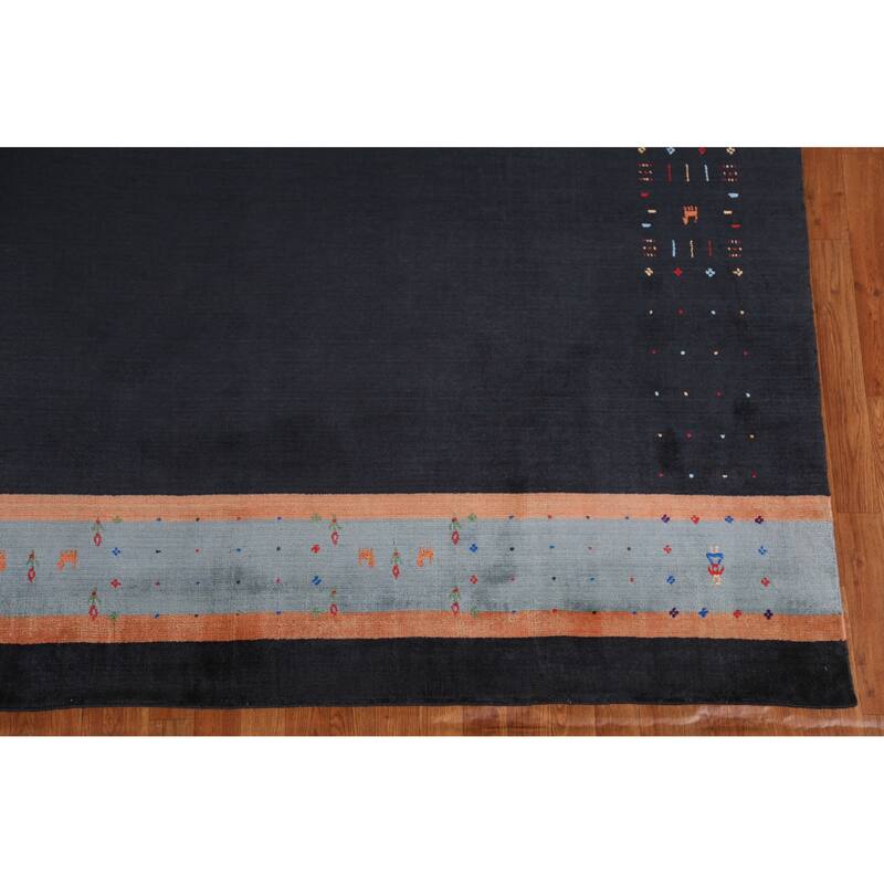 Hand Knotted Oriental 100% Wool Carpet Tribal Tribal Navy Blue & Blues Gabbeh Area Rug - 9' 8'' X 8' 0''