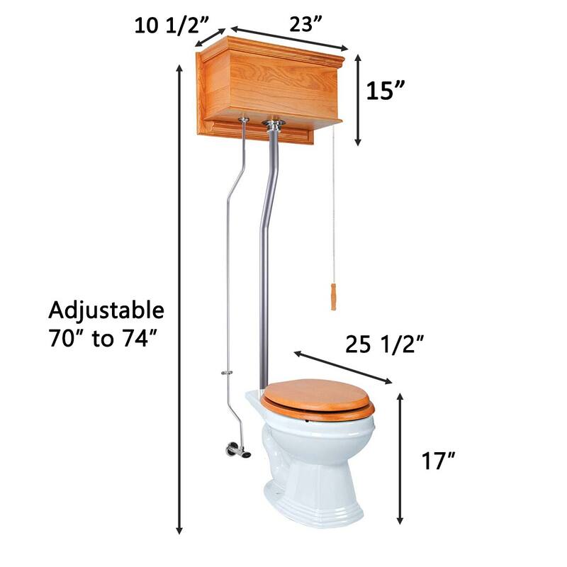 Mahogany Wooden High Tank Toilet Flat Tank, White Round Bowl and Chrome L Pipe