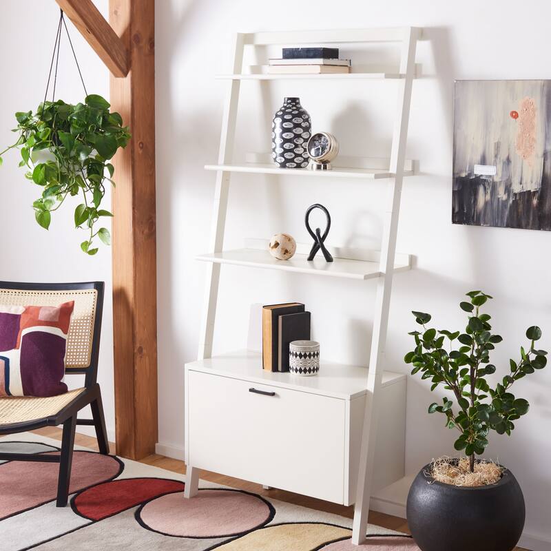 SAFAVIEH Fadime Natural/Charcoal 3-Shelf 1 Door Etagere - 32" W x 15.4" L x 72" H - 32Wx15Dx72H
